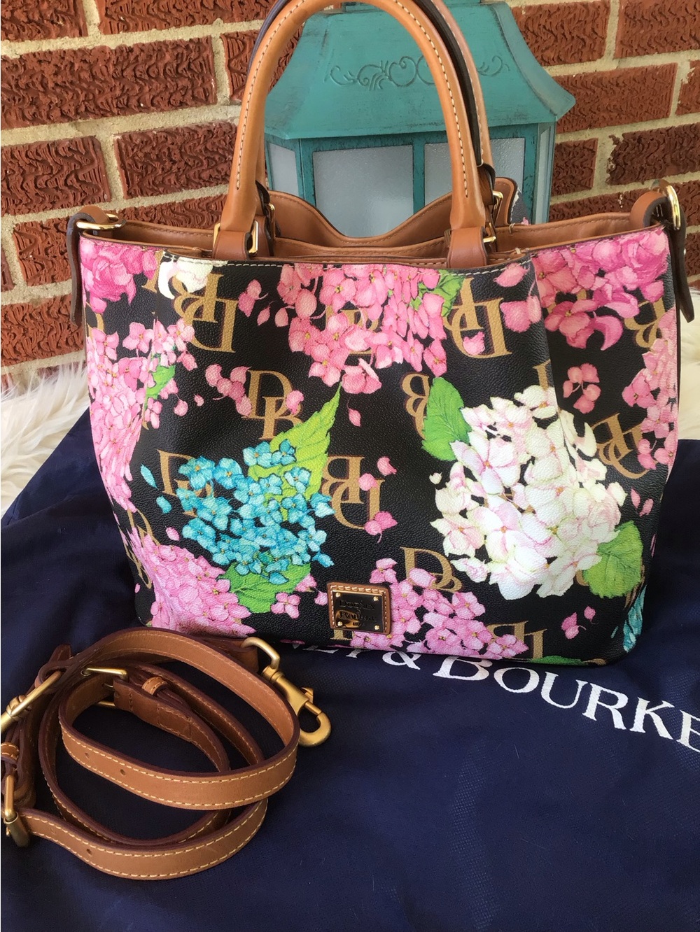 Dooney hydrangea monogram floral Satchel